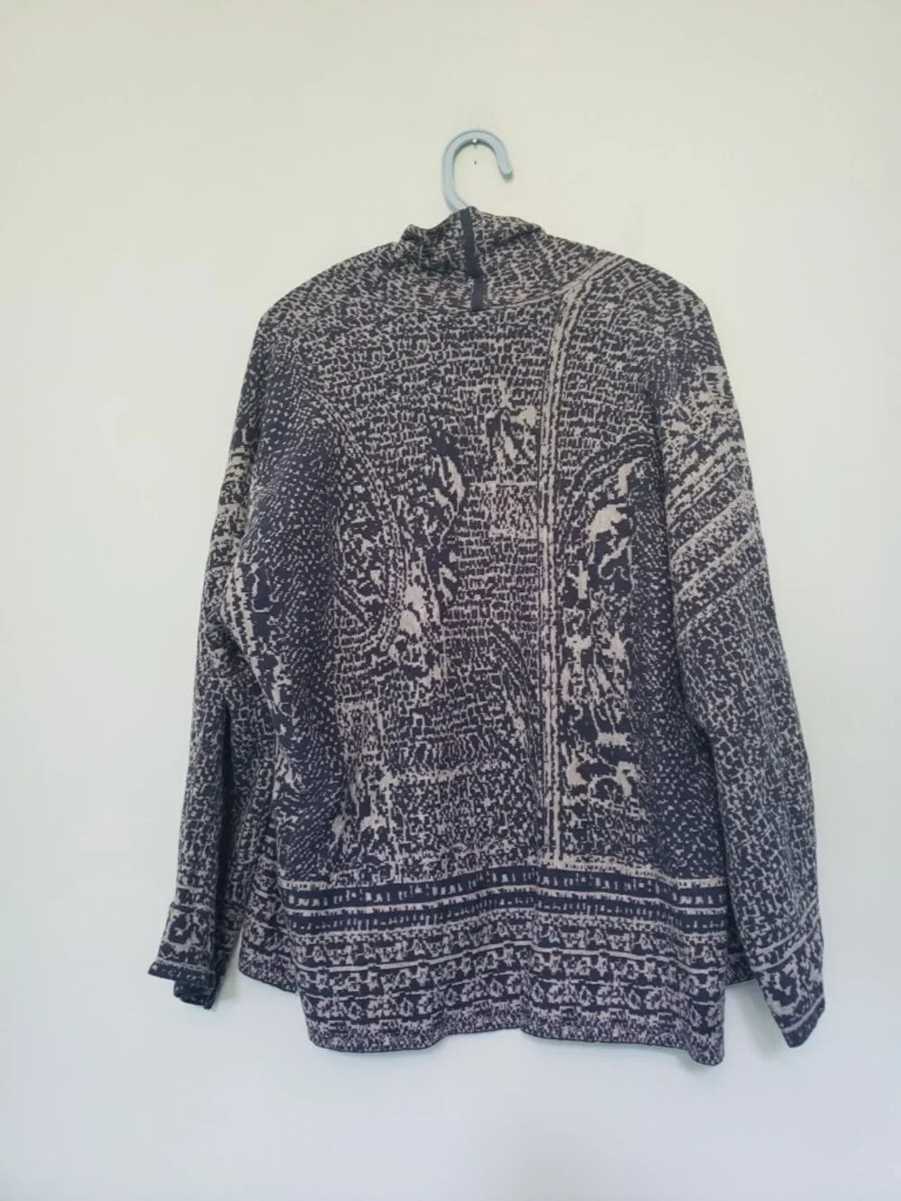 Pure Jill Women M Cardigan Sweater Open Front Heavyweight Long Sleeve Navy Gray - Picture 2 of 6